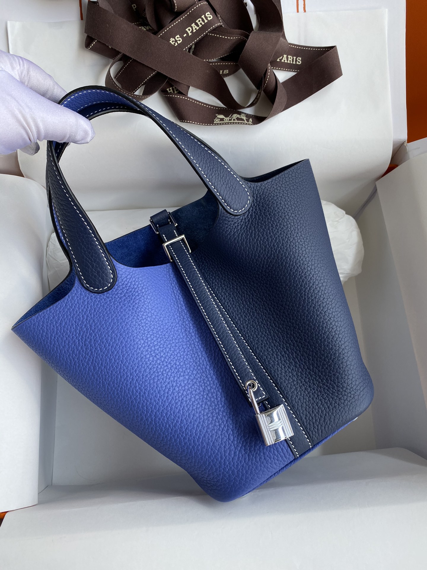 Hermes Picotin Lock 18 Bag In Dark Blue/Blue Clemence Leather